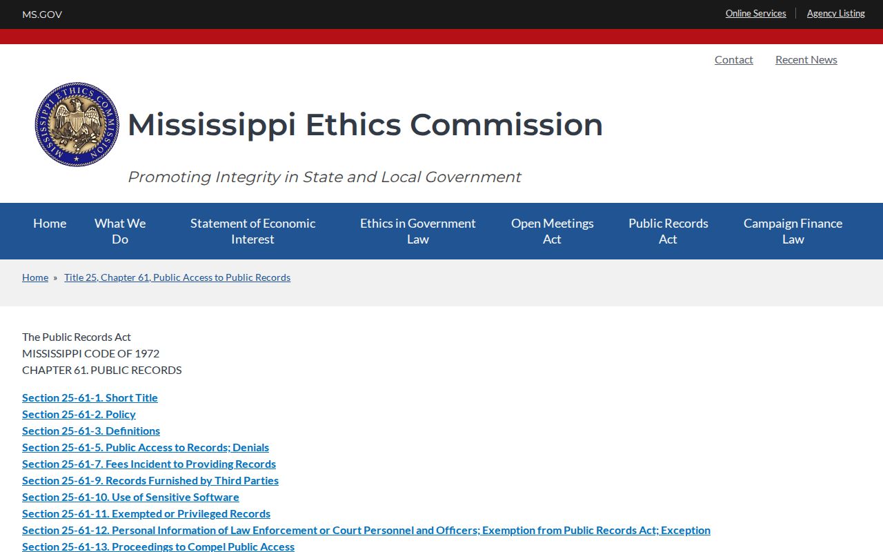 Lauderdale County booking record access through the Mississippi Public Records Act